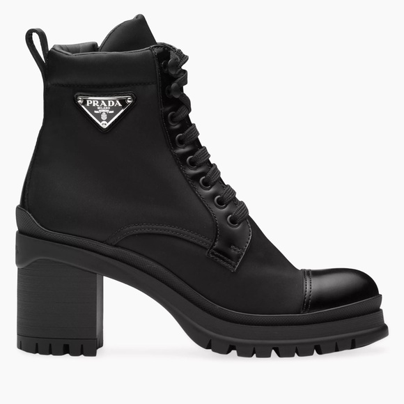 PRADA Brushed Leather and Re-Nylon Laced Booties - Picture 2 of 16